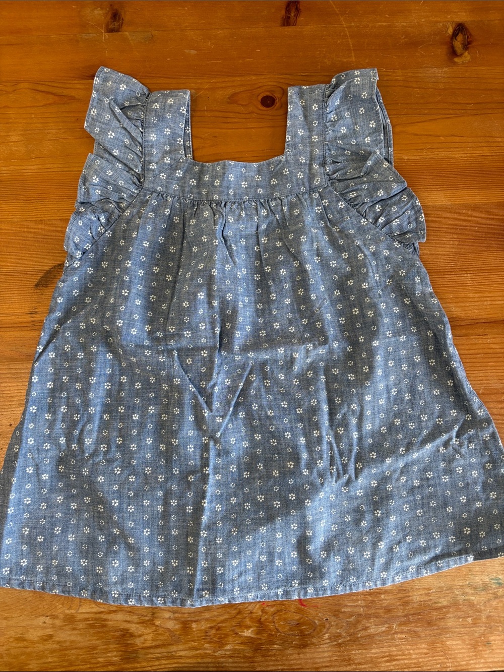 Crewcuts J. Crew Kids Sundress Denim Blue Floral Print Ruffles 100% Cotton 3T